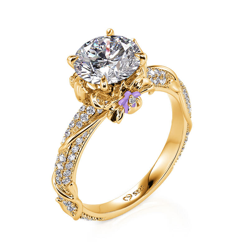 Jeulia Purple Flower Engagement Ring Princess Vine Pods