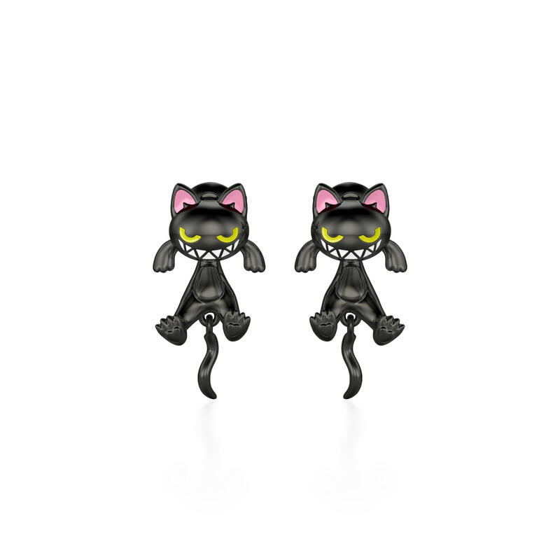 Jeulia Petland Dual Wear Enamel Black Cat Earrings