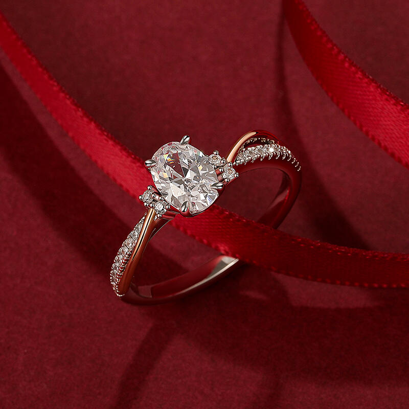 Jeulia Amore Twist Two Tone Oval Cut Engagement Ring