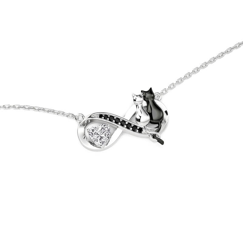 Jeulia Infinity Couple Cat Necklace with Heart Stone