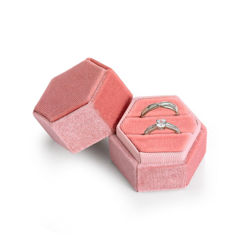 Pink Ring Box Jeulia Vintage Pink Velvet Hexagonal Couple Ring Box - Jeulia Jewelry
