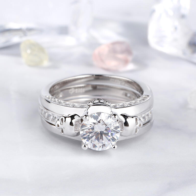 Jeulia Interchangeable Round Cut Sterling Silver Skull Ring