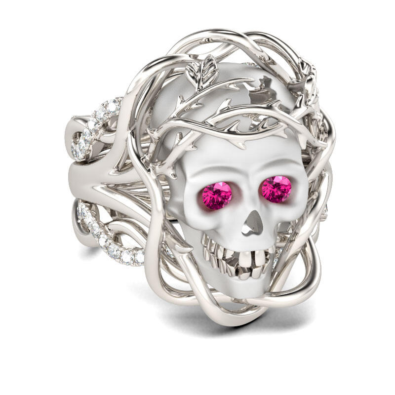 Jeulia 3PC Round Cut Sterling Silver Skull Ring