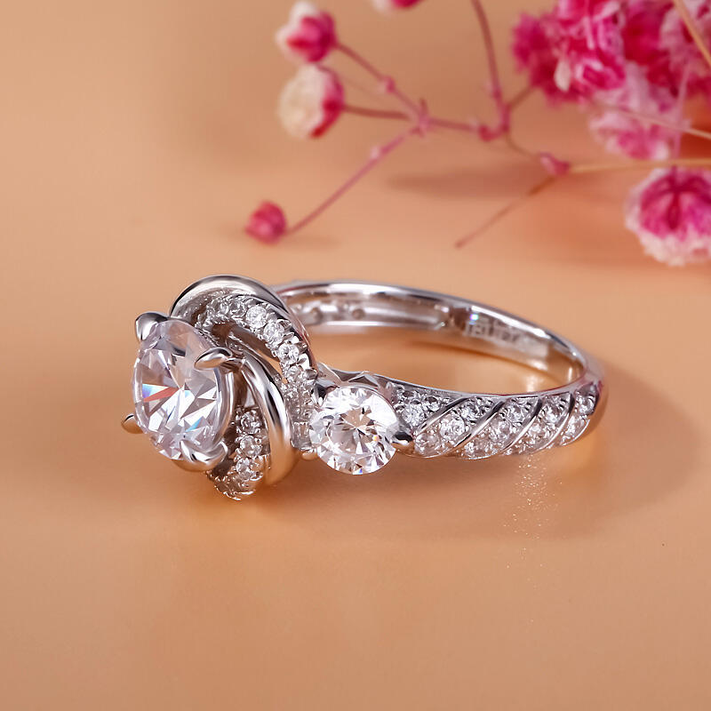 Jeulia Floral Halo Round Cut Sterling Silver Ring