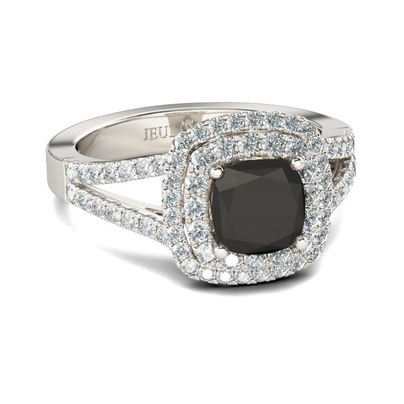Jeulia Halo Split Shank Cushion Cut Sterling Silver Engagement Ring