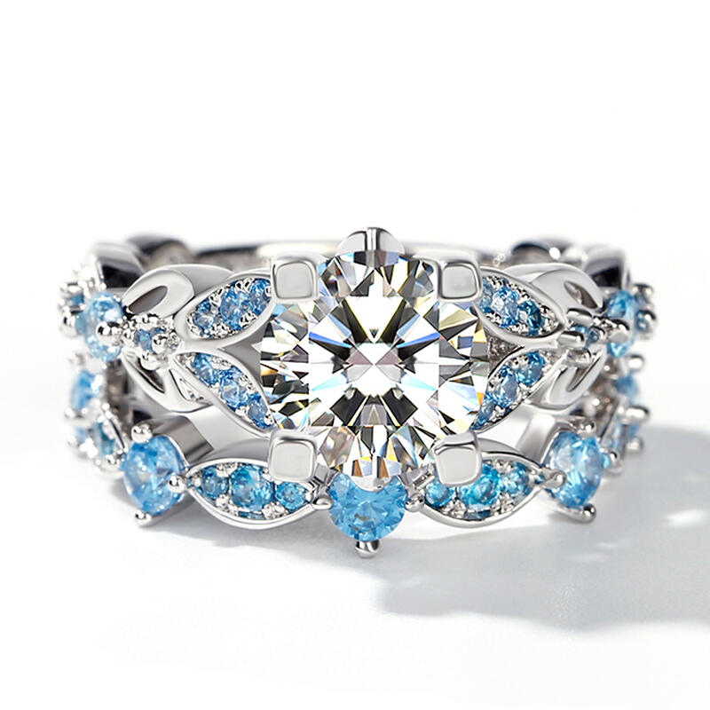 Jeulia Butterfly Round Cut Sterling Silver Ring Set