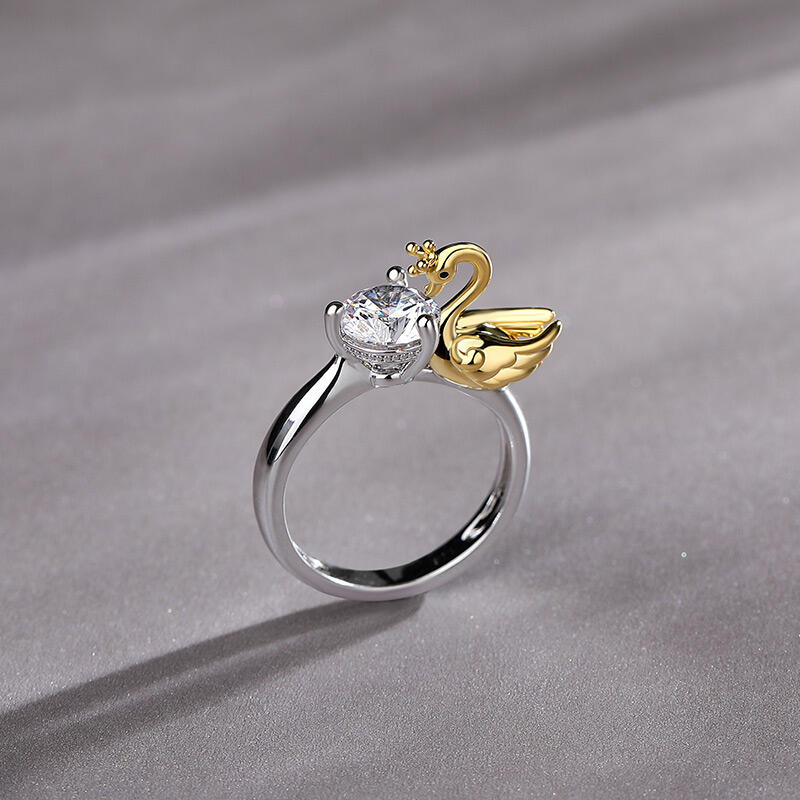 Jeulia Hug Me Anillo de plata de ley con corte redondo y diseño de cisne