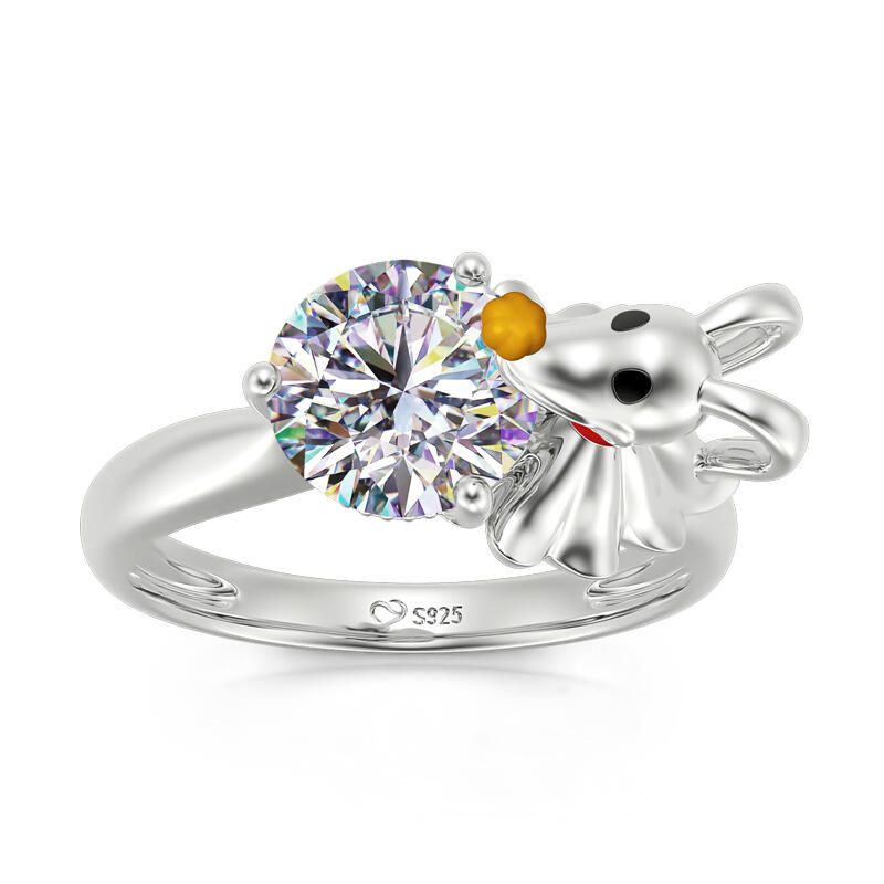 Jeulia Hug Me "Ghost Dog" Round Cut Sterling Silver Ring