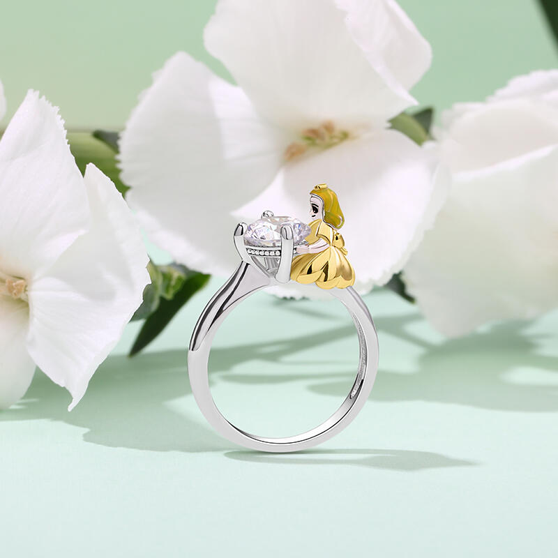 Jeulia Hug Me Anillo con pequeña princesa de plata de ley de corte redondo