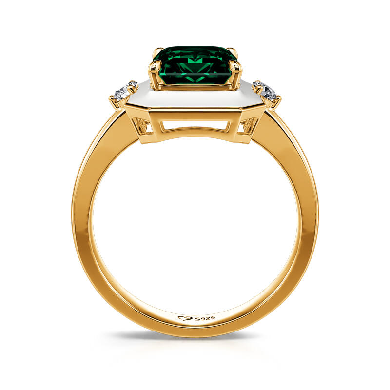 Jeulia Unique Halo Emerald Cut Sterling Silver Ring