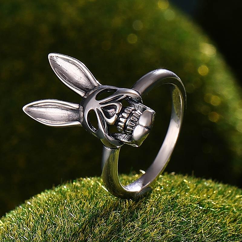 Jeulia Anillo de calavera de conejo de plata de ley