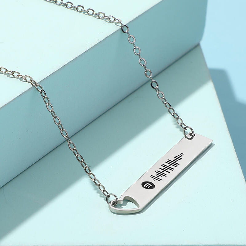 Jeulia Scannable Spotify Code Heart Bar Stainless Steel Necklace