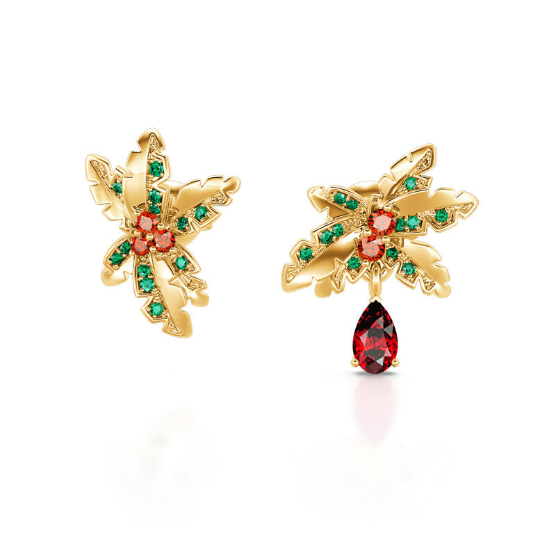 Jeulia "Everlasting Mistletoe" Pear Cut Sterling Silver Asymmetrical Earrings