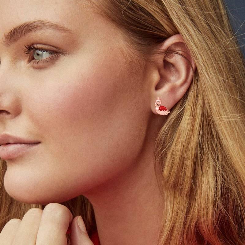 Jeulia Brincos assimétricos femininos de prata esterlina flamingo para casal