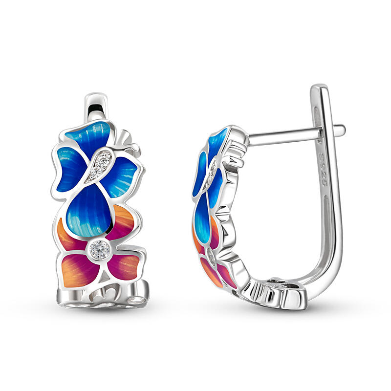 Jeulia Pendientes de mujer de plata de ley con esmalte en forma de flor