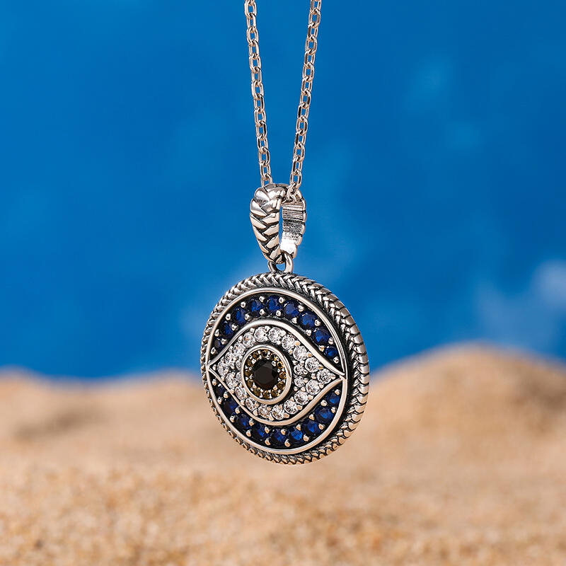 Jeulia Collar de plata de ley con diseño de ojo de diablo azul