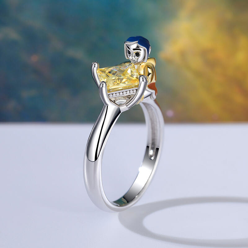 Jeulia Hug Me "Adventurous Girl" Princess Cut Sterling Silver Ring