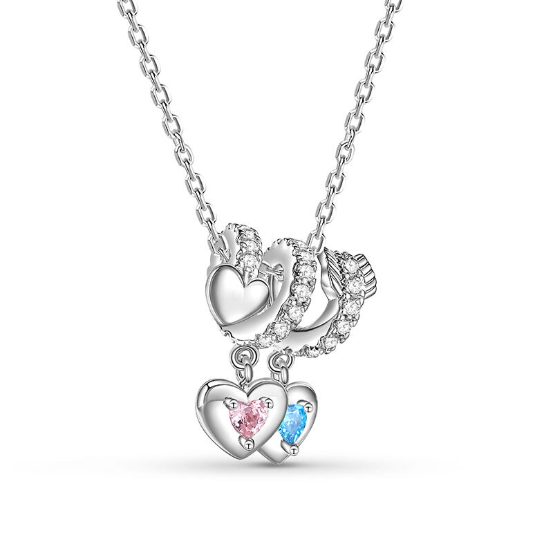 Jeulia "Heart to Heart" Custom Arrow Birthstone Necklace Silver Engravable