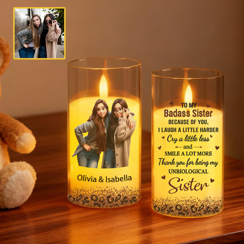 Personalized LED Candle Holders with Cartoon Photo Creative Lights Birthday Gift for Bestie