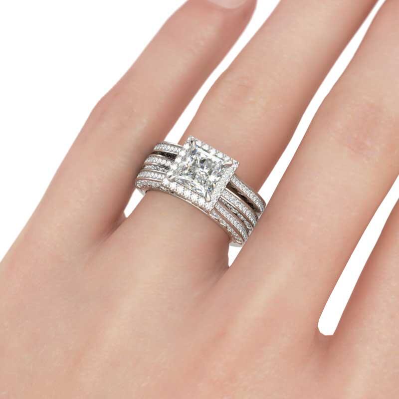 Jeulia Halo Princess Cut Sterling Silver Ring Set