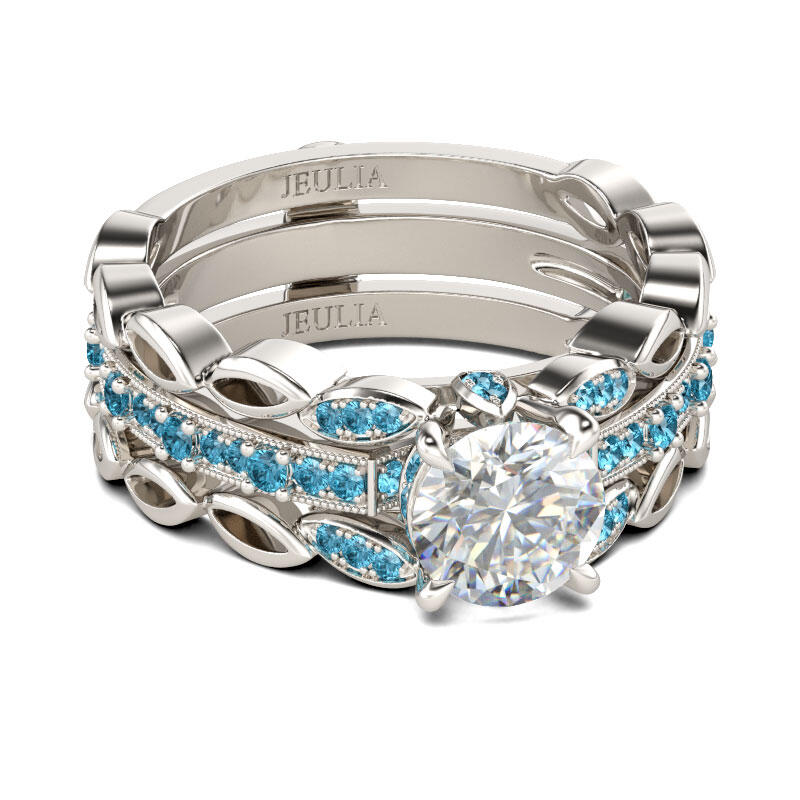 Jeulia Milgrain Round Cut Interchangeable Sterling Silver Ring Set