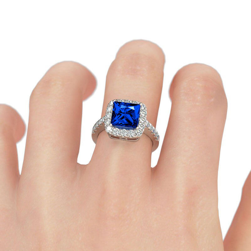 Jeulia Anillo Con Halo De Talla Princesa En Plata De Ley