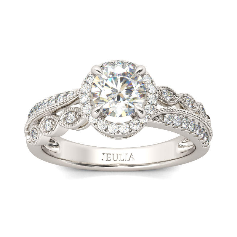 Jeulia Beaded Halo Round Cut Sterling Silver Ring