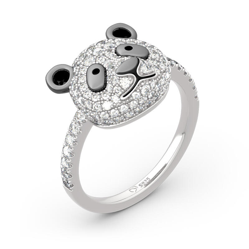 Jeulia "Be Calm and Steady" Cute Panda Sterling Silver Ring