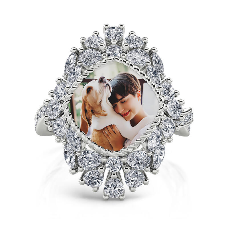 Jeulia "Being Happy" Sterling Silver Personalized Photo Ring