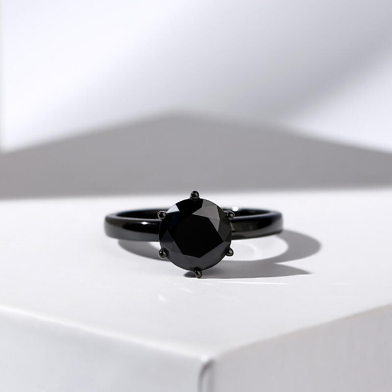 Jeulia Solitaire Black Round Cut Sterling Silver Promise Ring