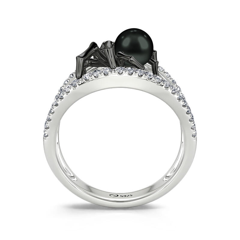 Jeulia "Black Widow" Gothic Cultured Black Pearl Spider Sterling Silver Band