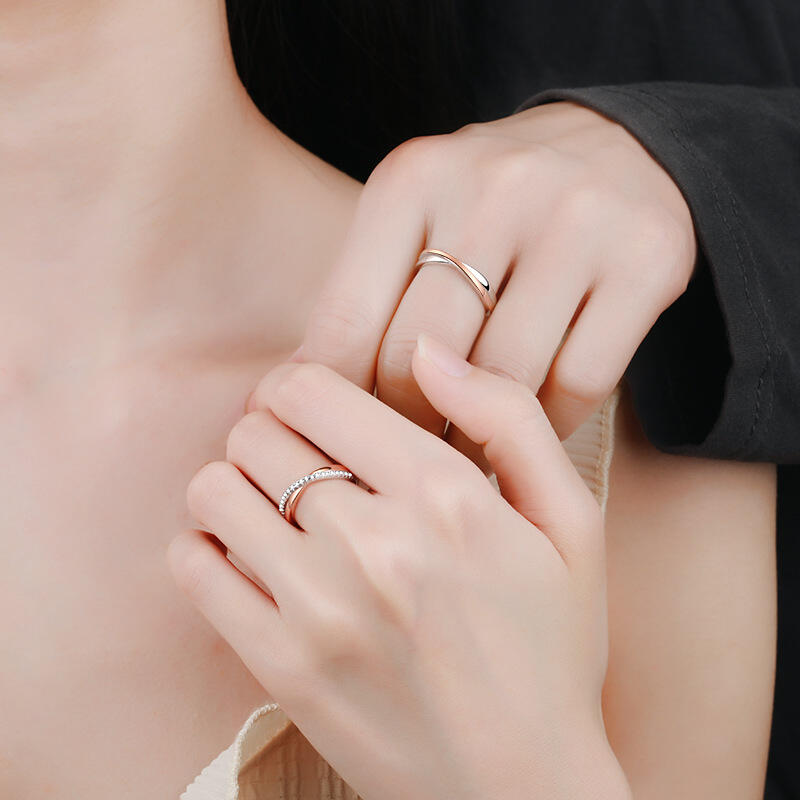 Jeulia Two Tone Crossover Sterling Silver Adjustable Couple Rings