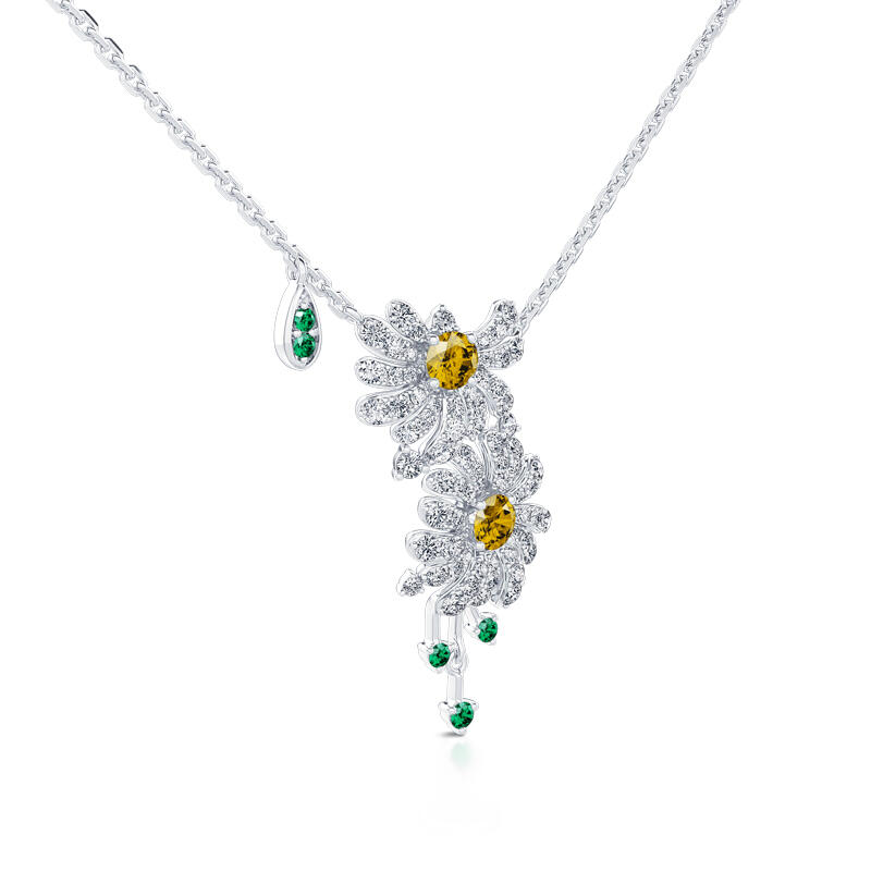 Jeulia Double Daisy Flower Sterling Silver Necklace
