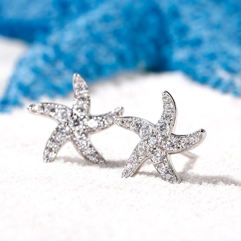 Jeulia Starfish Sterling Silver Stud Earrings