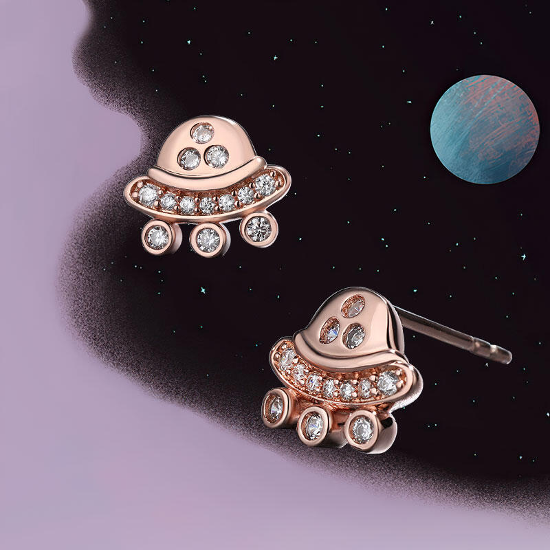 Jeulia Aretes de plata de ley con nave espacial