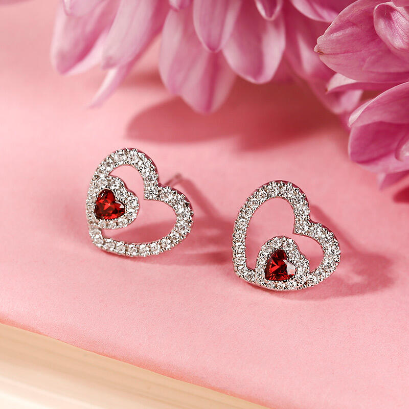 Jeulia "Brilliance Love" Heart Cut Sterling Silver Stud Earrings