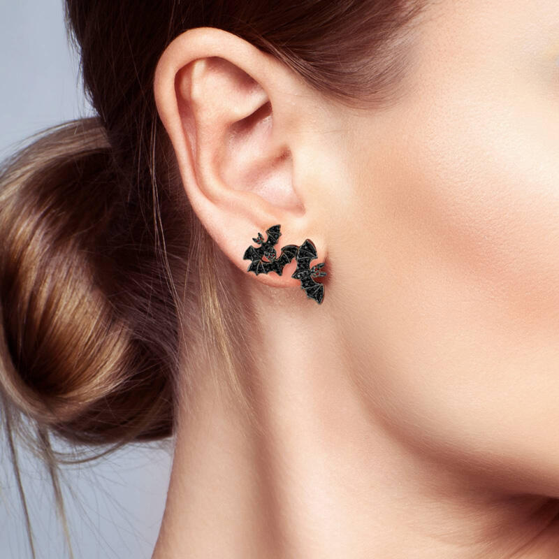 Jeulia "Witches' Familiars" Bat Sterling Silver Earrings