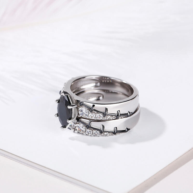 Jeulia Diagonal Marquise Cut Sterling Silver Ring Set