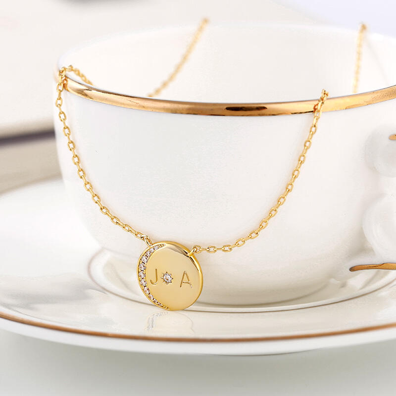 Jeulia "Moon and Sun" Personalized Sterling Silver Necklace