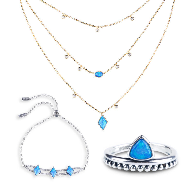 Jeulia Geometry Opal Sterling Silver Jewelry Set