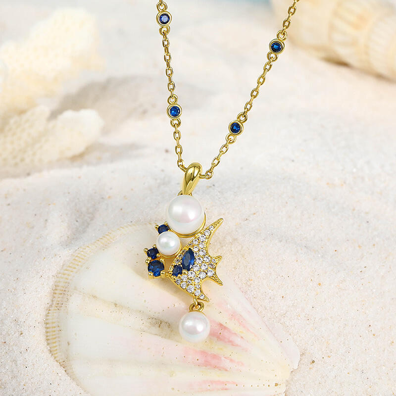 Jeulia "Adorable Tropical Fish" Cultured Pearl Sterling Silver Necklace