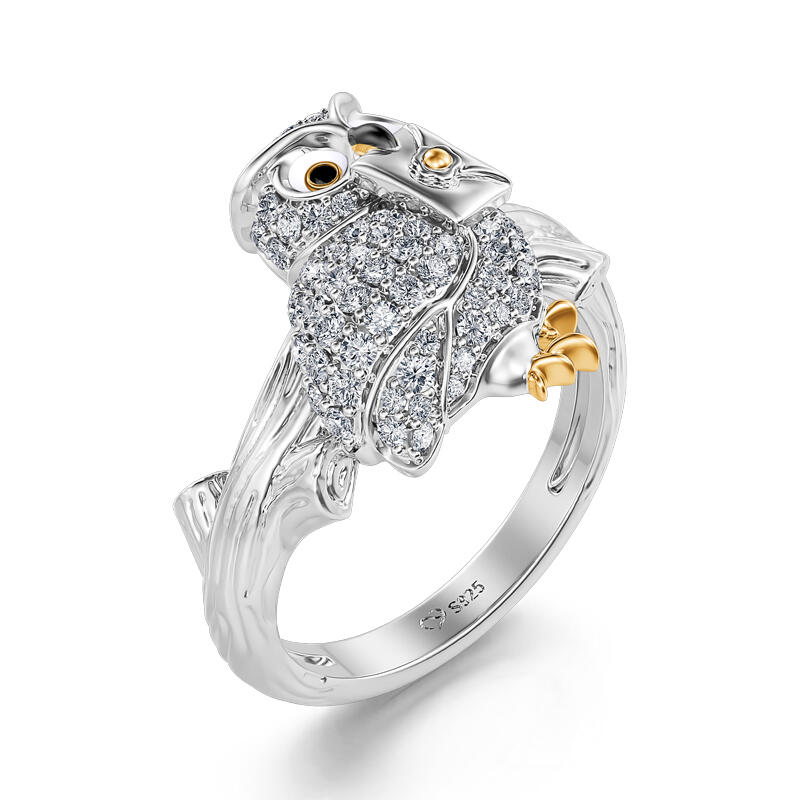 Anillo vintage clásico de plata de ley con forma de búho