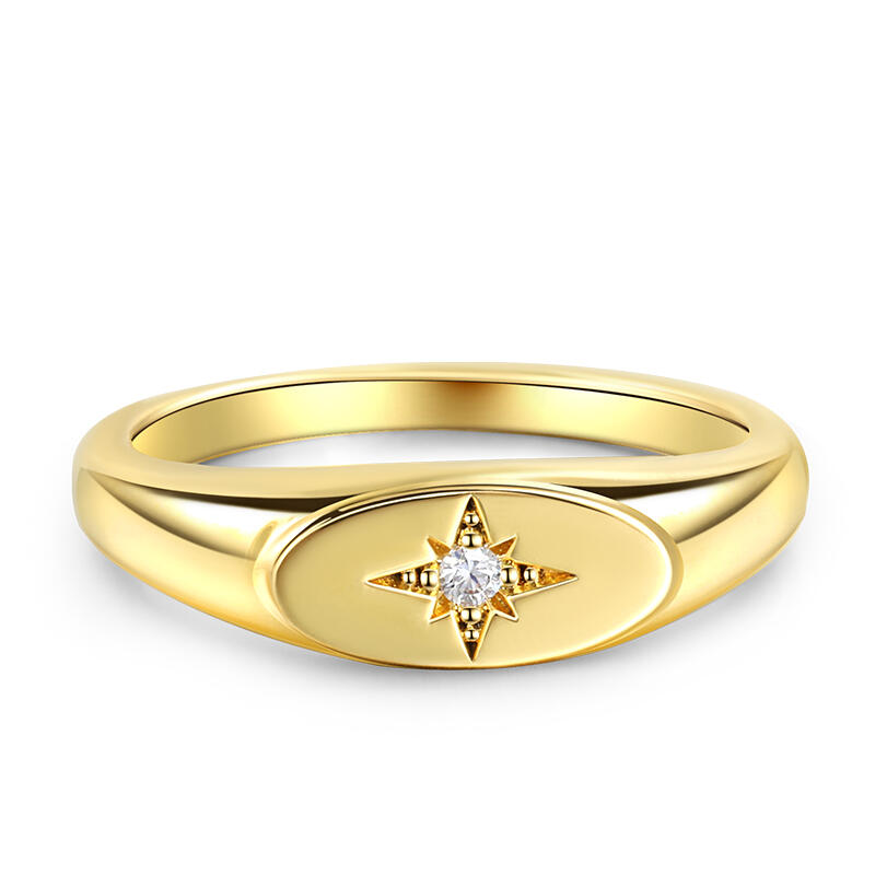 Jeulia Oval Star Signet Sterling Silver Ring