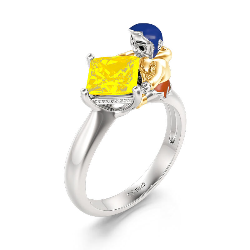Jeulia Hug Me "Adventurous Girl" Princess Cut Sterling Silver Ring