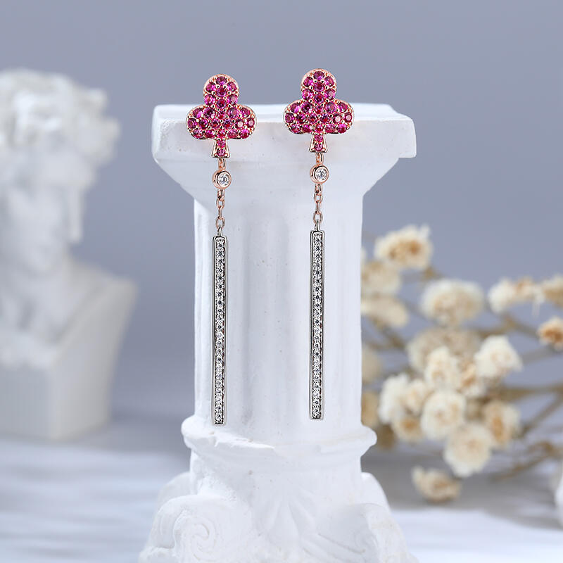 Jeulia "Charm Poker" Club Design Sterling Silver Drop Earrings