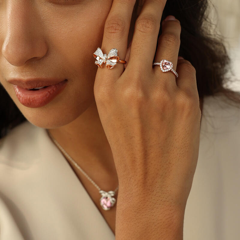 Jeulia Anillo de Plata de Ley de Corte Redondo con Diseño de Lazo