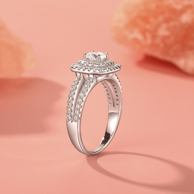 Jeulia Classic Double Halo Engagement Ring Sterling Silver