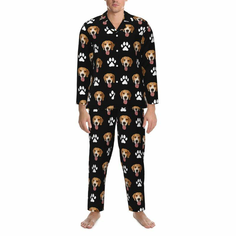 Personalisierte Schlafanzüge benutzerdefinierte Haustier Foto Optional Farbe Pawprints Design Großes Geschenk für Tierliebhaber