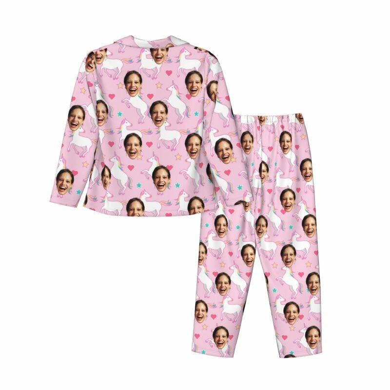 Gepersonaliseerde pyjama aangepaste foto regenboog eenhoorn roze patroon ontwerp schattig cadeau voor haar