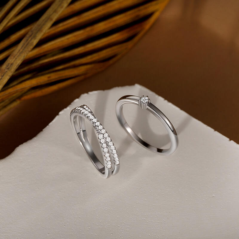 Jeulia Juego de Anillos Apilables Trenzado Minimalista Personalizados